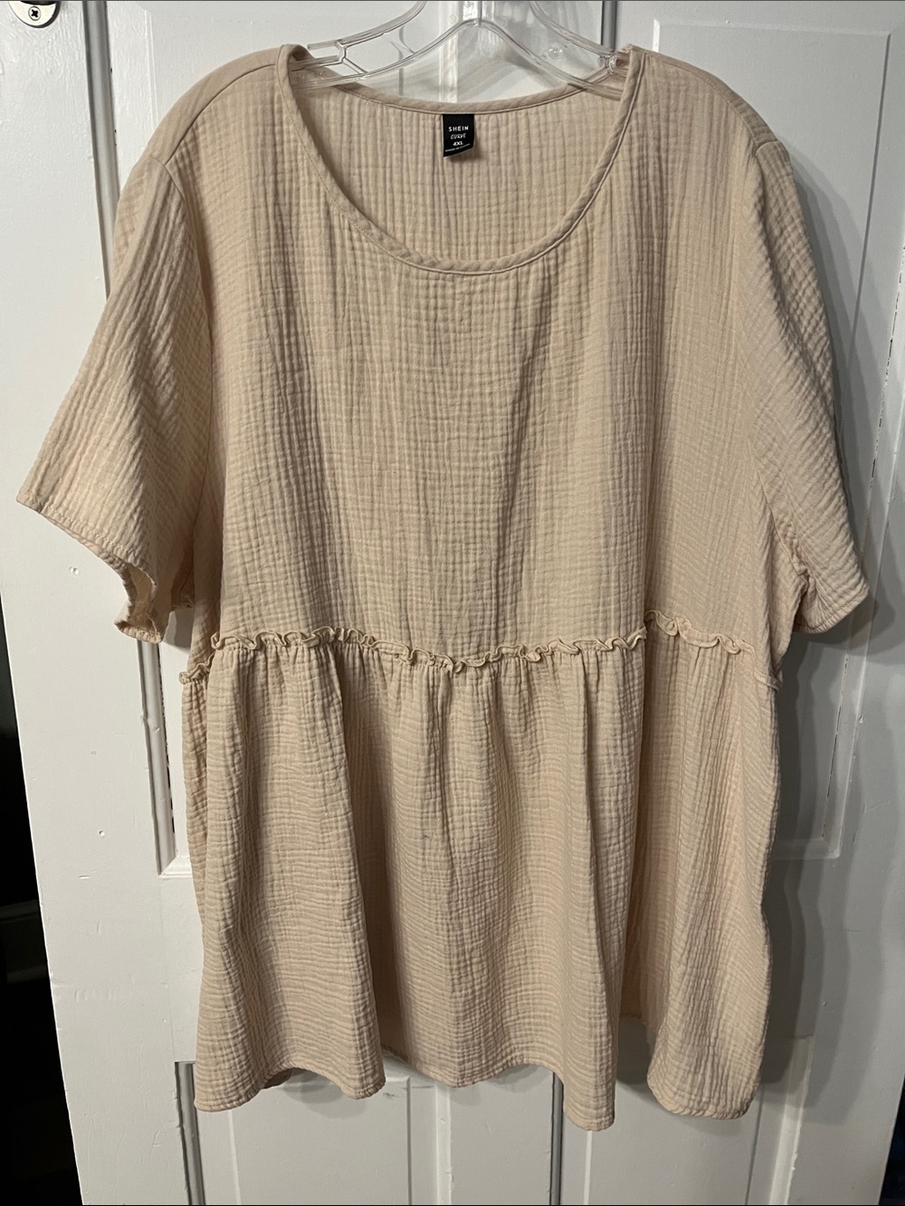 Size 4XL Ivory/cream cotton Gauze Top short sleeves empire waist scoop neckline
